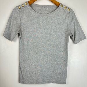 J.Crew Perfect Fit Tee Women’s Size Small Gray Short Sleeve Button Shoulder Top